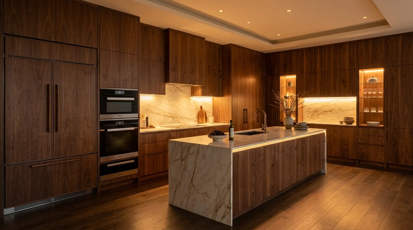 Keep the backsplash simple so the wood stands out inspiration for a walnut kitchen.